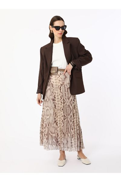 Refka Fusta din șifon plisată cu detaliu curea și model - Multicolor - Exclusiv Refka