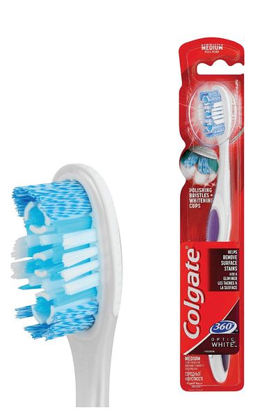 Colgate 360 optic white medium teeth whitening toothbrush, multi color X4