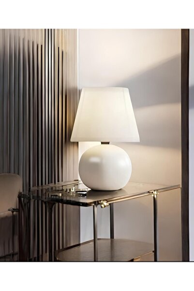 burenze Dennis Modern Tasarım Krem Şapka Abajur Beyaz Krem Gövde