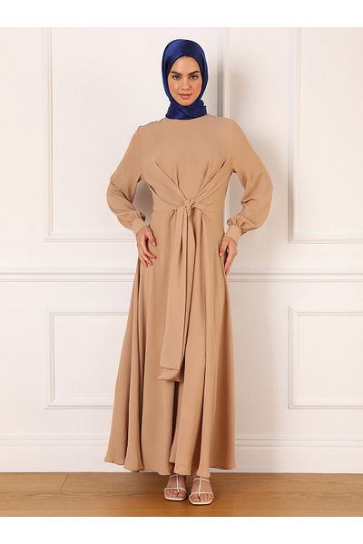 Refka Aerobin Hijab Dress - Milk Brown, Lacing Detail - Refka