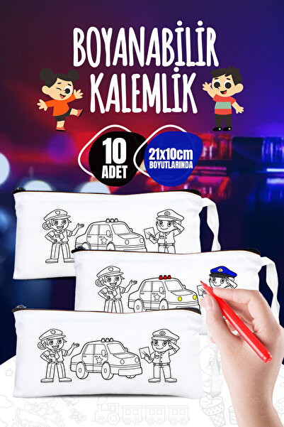 Pamusan Police Heroes Paintable Pen Holder - 10 Pieces - 21X10 cm - Coloring ...
