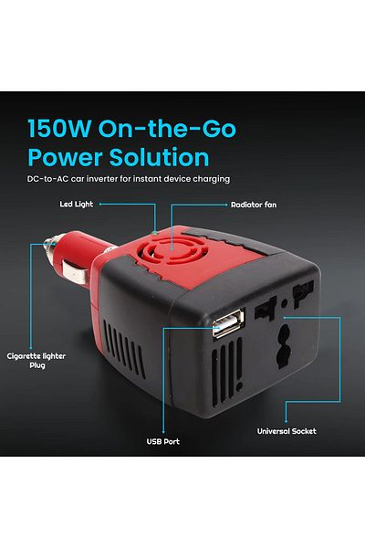 Mob 150W Car Power Inverter with USB Port, DC 12V to AC 110V/220V Adapter for Vehicle Electronics