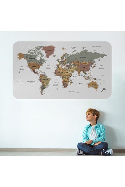 Harita Sepeti Turkish Educational Country And Capital Detailed Atlas World Map Wall Sticker-3852