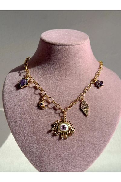 Reorah Collection Light in the Eye Charm Necklace-Purple Charm Necklace