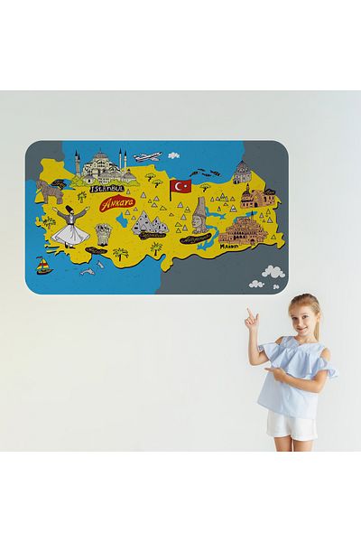 Harita Sepeti Educational and Instructional Decorative Children's Room Turkey Map Wall Sticker-3881