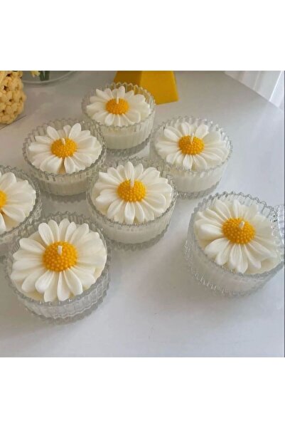 eSLeTc Dekoratif Mum 1 Adet Papatya ve Mika Şekerlik