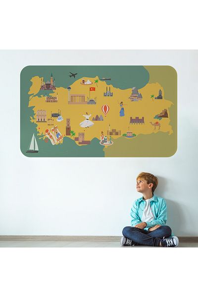 Harita Sepeti Educational and Educational Decorative Children's Room Turkey Map Wall Sticker-3873
