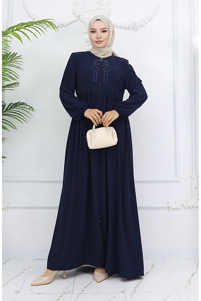 sefamerve Ελαστική λαβή με φερμουάρ με πέτρα 6129-04 Navy Blue