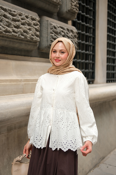 LOCCO Fusta albă de damă Cămașă cu volan