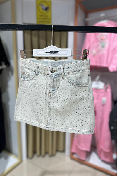 JENA Serpme Taşlı Kot Etek - Açık Mavi