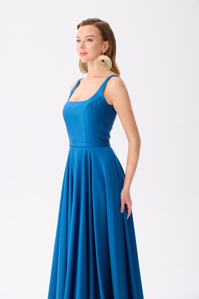 Carmen Petrol Square Collar Satin Evening Dress