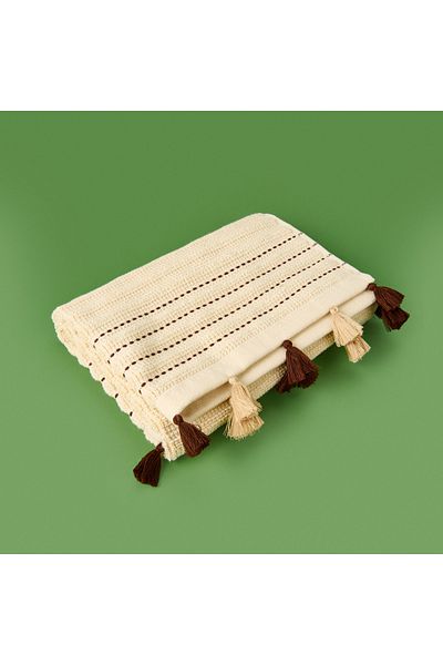 Evidea Soft Tasseled Foot Towel - Beige - 50X70 cm