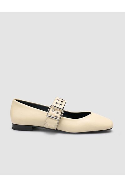 Cabani 100% Genuine Leather Beige Women's Ballerinas
