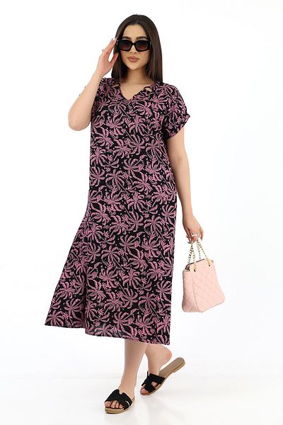 SCHIK Women's Viscose Half Sleeve V-Neck Dress with Ring Pockets Pink