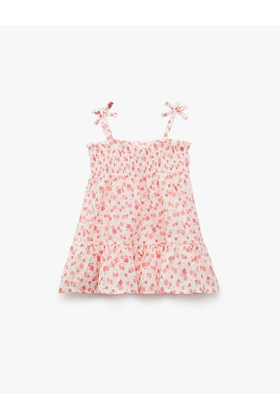 Koton Βαμβακερό φιόγκο Λεπτομερές Gimped Strap Floral Μίνι Φόρεμα