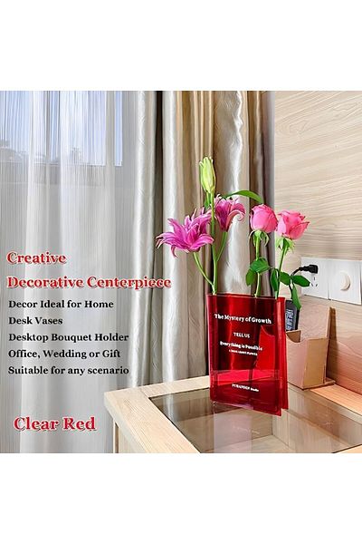 COOYA Acrylic Flower Book Shape Vases,15cmx14cm x 20cm,Thickened,Not Breakable,Leak-Proof,Transparent