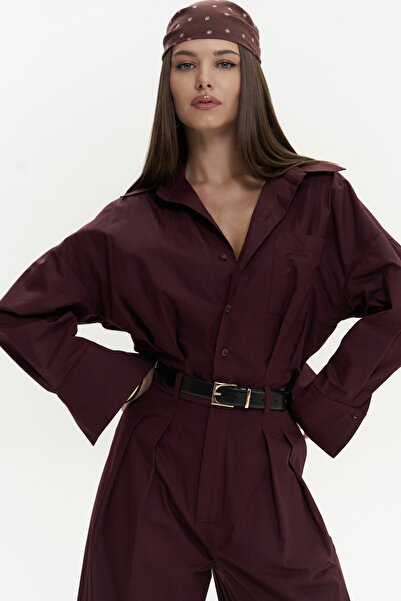 MAI STUDIOS CO. Olney Belt Detail Long Burgundy Jumpsuit