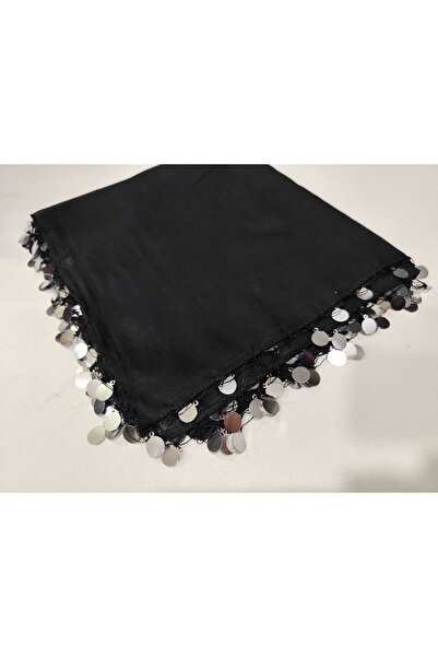 DİNÇLER TEKSTİL Karadeniz Siyah Puşi Sarı Gümüş Plastik Pullu Tülbent