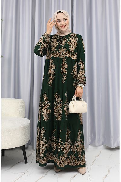 sefamerve Φόρεμα με φούντα από ύφασμα βισκόζης 4081-02 Emerald Green