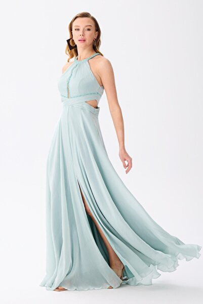 Carmen Çağla Turtleneck Chiffon Evening Dress