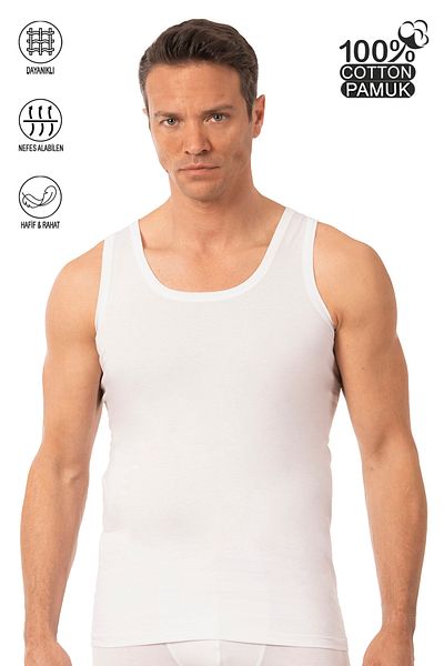 ÖZKAN underwear Özkan 0050 Men's 100% Cotton Combed Single Jersey Thick Strap Undershirt