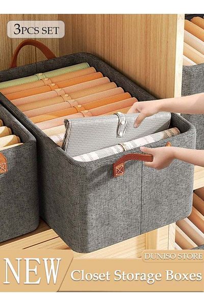 Generic 3pcs Cube Closet Storage Box with Portable Handle