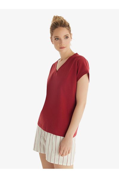 Blackspade Women's Short Sleeve Shorts Burgundy Pajama Set 60553-59