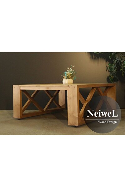 Neiwel Turkuaz Doğal Ahşap Sehpa-90-90