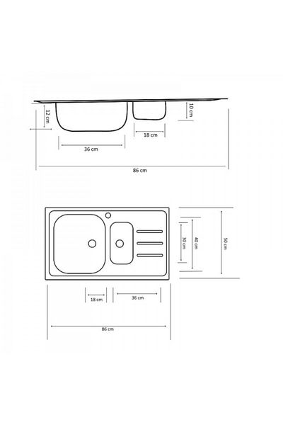 ZİNOX Chiuveta Pentru Blat Cuva Mare Si Cuva Mica Stanga,z-inox Zln9287, 50x86 Cm