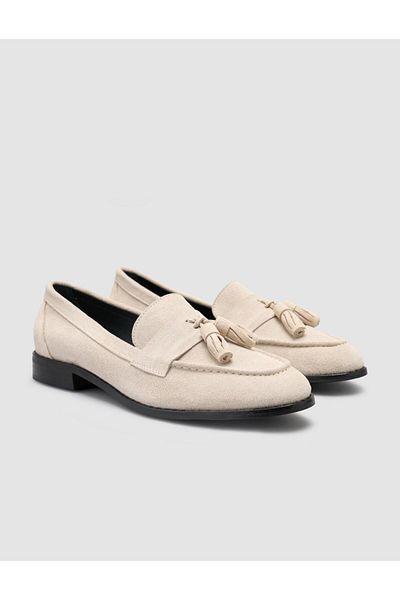 Cabani 100% Genuine Leather Beige Suede Women's Ballerinas