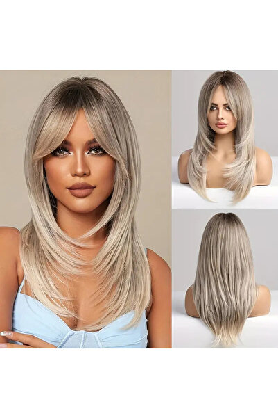 ETG باروكات شعر أشقر رمادي للنساء، باروكات أومبري طويلة الطبقات مع غرة، باروك...