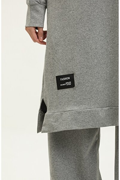 sefamerve Αθλητικό παντελόνι με δύο νήματα με σχισμή διπλό κοστούμι 0002-01 Γκρι