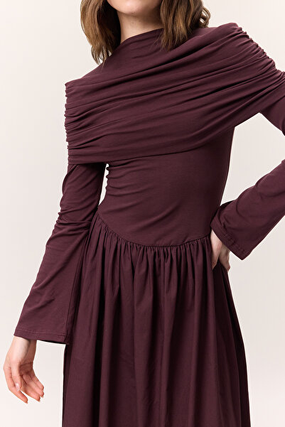 Manuka GENİŞ ETEKLİ UZUN ELBİSE BORDO