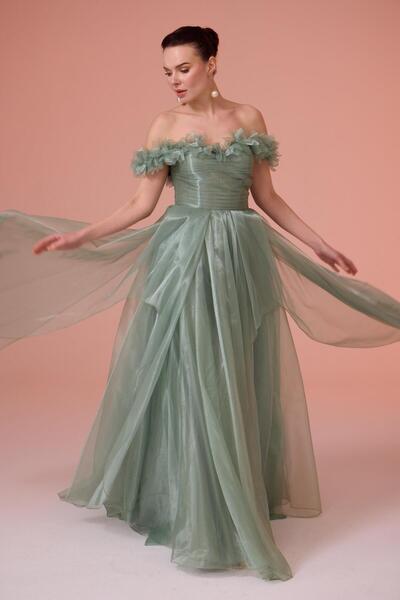 Carmen Çağla Düşük Kol Tül Nişanlık