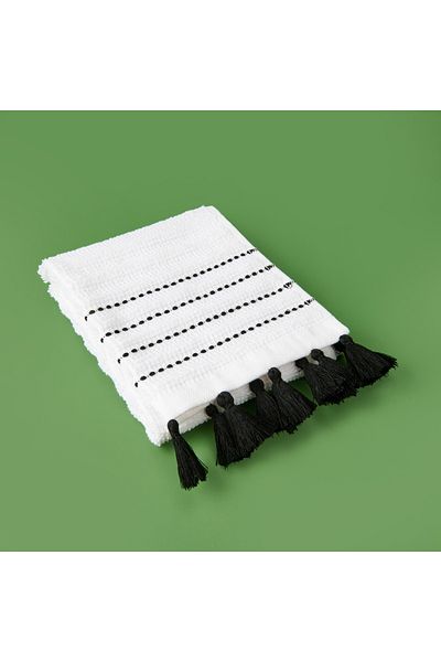 Evidea Soft Tasseled Hand Towel - White / Black - 30X50 cm