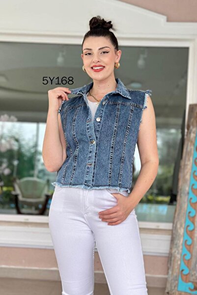 İnce Topuk Tasseled Denim Vest 5Y168