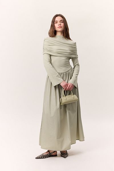 Manuka LANGES KLEID MIT WEITEN SCHNÜRSEN ZEITGRÜN