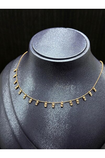 KENT Altın Işıltı Minimal Baget Taşlı Salantılı Gümüş Kolye