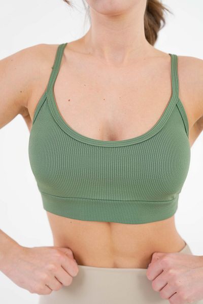 Saade Khaki U Neck Rope Strap Ribbed Basic Knitted Crop Bustier