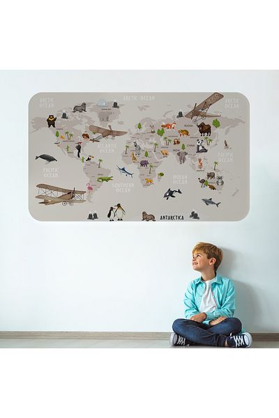 Harita Sepeti Educational World Map World Atlas Children's and Baby's Room Wall Sticker-3797