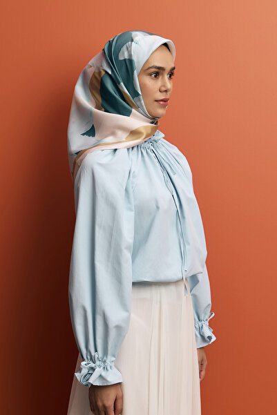 Qef Floral Motif Monkey Worn Penny Twill Silk Scarf