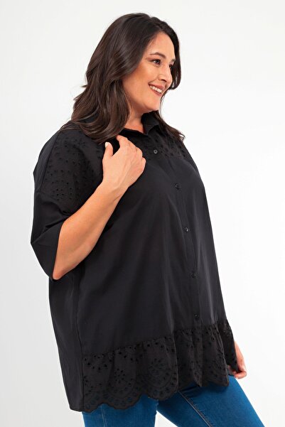 Metpoint Trend42plus Μαύρο πουκάμισο με κέντημα ρόμπα και φούστα