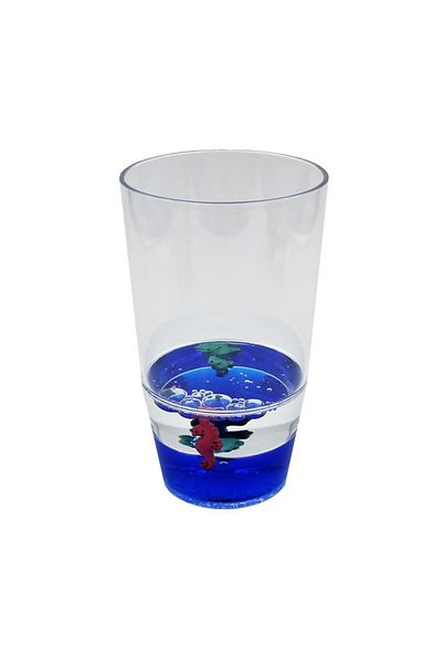 BM GİFT DESİGN Glass with floating figurines, blue, seahorse pattern, 250ml