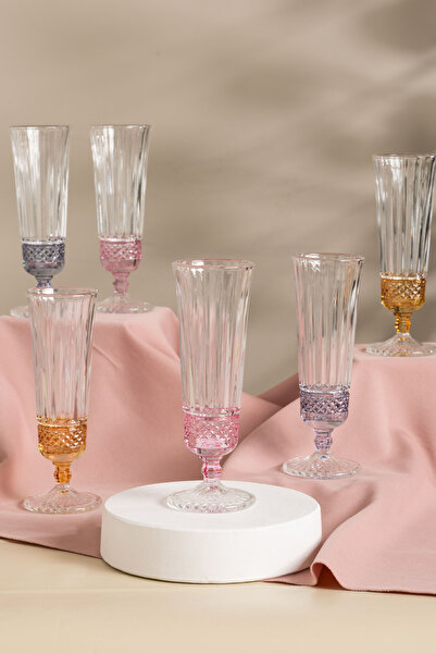 MEST Fory 3 Renk Uzun Kahve Yanı Su Bardağı Seti – Özel Kesim 6’lı Renkli Cam...