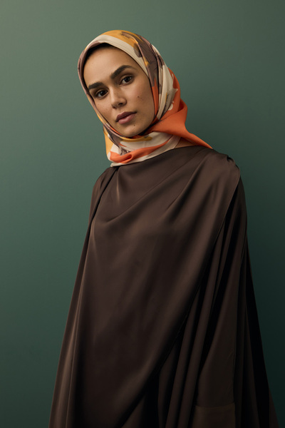 Qef Twill İpek Eşarp Floral Bal Köpüğü