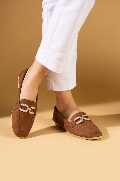 Ege's Shoes Women's Ballerinas Brown Suede Buckle Lightweight Comfortable Sole Stylish Casual Shoes