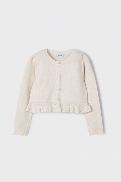 MAYORAL Comfortable Long Sleeve Button Knitwear Girls Cardigan with Ruffle and Braid