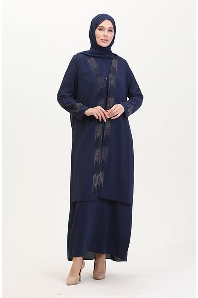 sefamerve Plus Size Γιλέκο Κοστούμι δύο τεμαχίων - 6140-08 Navy Blue Dress