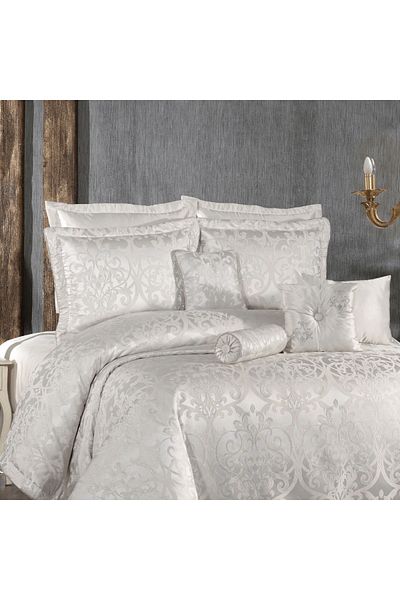 Solinas Collection مفرش سرير إليز أبيض مزدوج فضي لامع