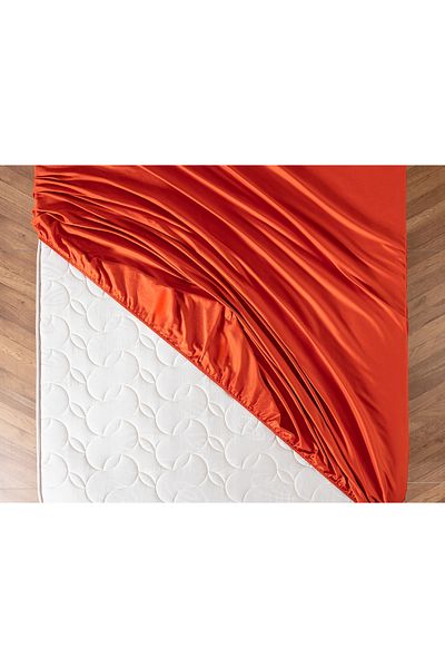 Madame Coco Orange Satin Bed Sheet - Ciel Double 100% Cotton Elastic